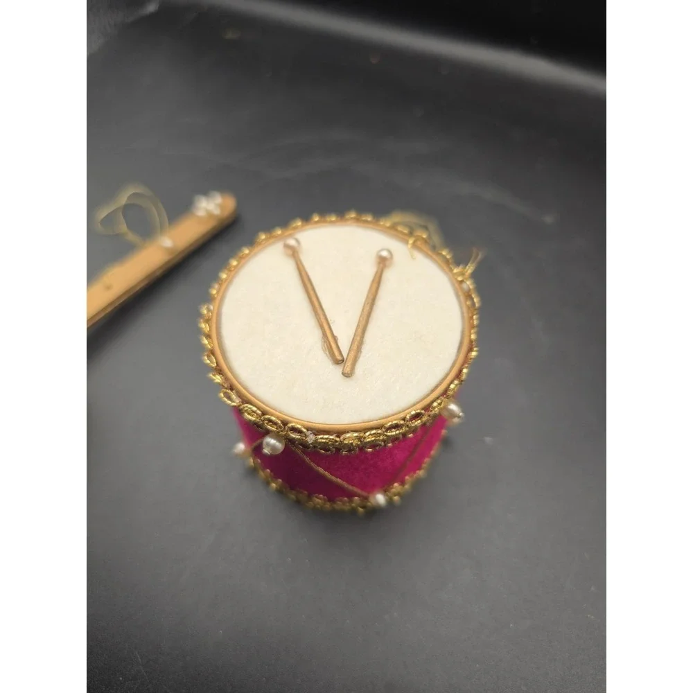 Vintage Handmade Felted Drum Christmas Tree Ornaments Pink  Set of 2 RETRO